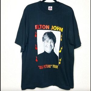 ELTON JOHN *Rare* 1998 Vintage "Big Picture" Tour Band Black Red T Shirt Mens XL